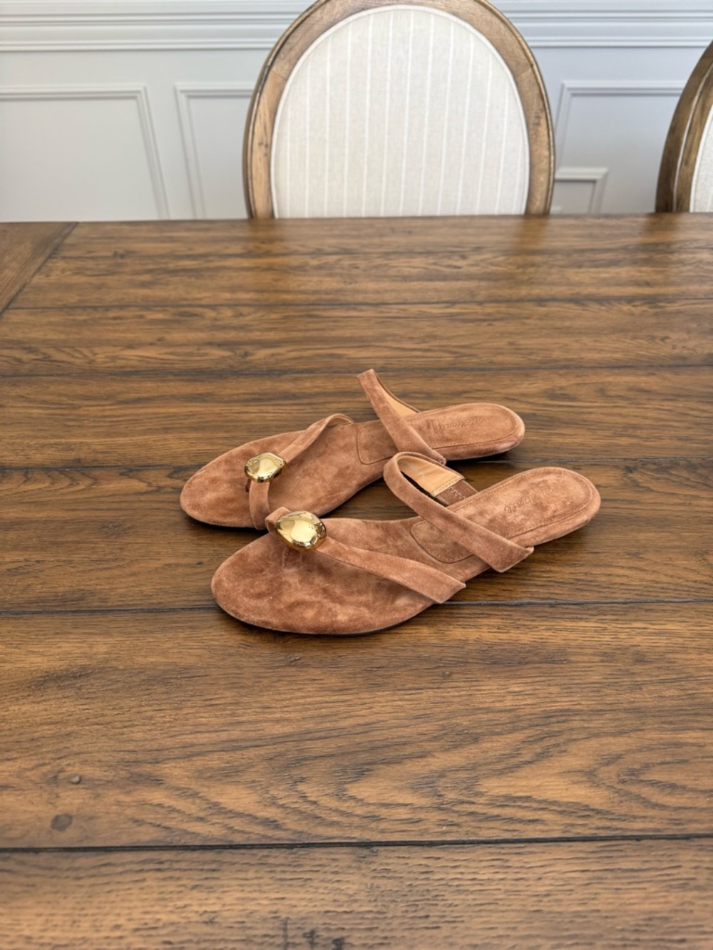 Madewell Rust Suede Slide Sandals with Gold Jewel